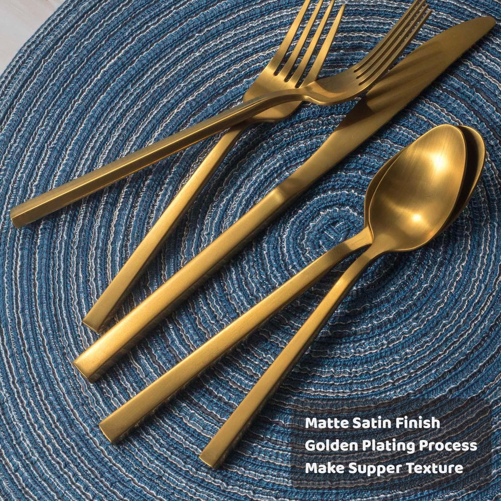 Cube Gold 45-Piece Forged Stainless Steel Matte Flatware Set for 8