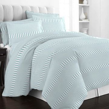 100% Cotton Cascade Stripe Print Duvet Cover Set 400TC Blue