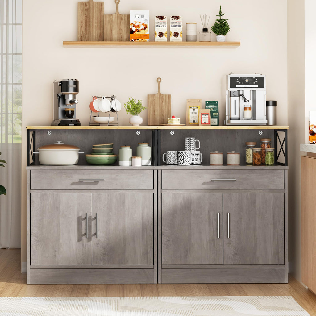 Kitchen Storage Cabinet with Adjustable Shelves and Drawers, Modern Buffet Sideboard, Wood Buffet Cabinet with Doors