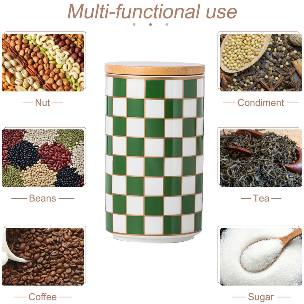 Kitchen countertop ceramic grid pattern airtight jar set - a set of 3 kitchen jars with layered shelves, sealed