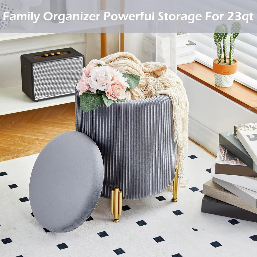 Storage Ottoman with Metal Legs, Velvet Upholstered Seat