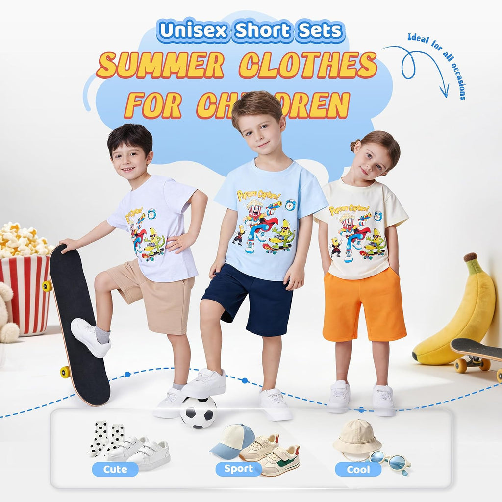 Toddler Boy Summer Clothes Outfit, Cotton Stretch Tee and Shorts, Ages 4-7