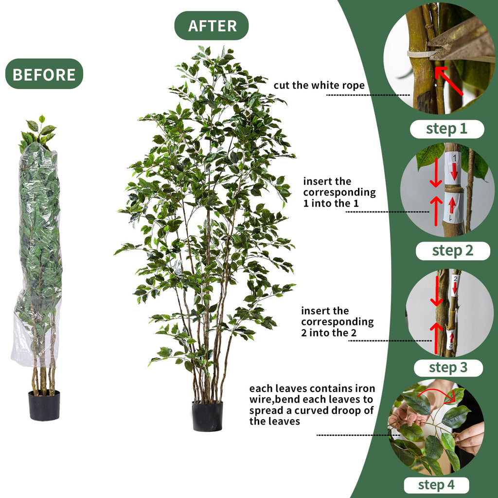 Artificial Ficus Tree Indoor 5ft, Large Potted Faux Tree with Realistic Silk Leaves & Trunk Corner Decor
