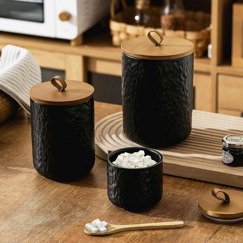 Ceramic Canister Set Countertop, 3 Airtight Food Storage Containers, Modern Coffee Storage Jars for Flour, Sugar - Set of 3