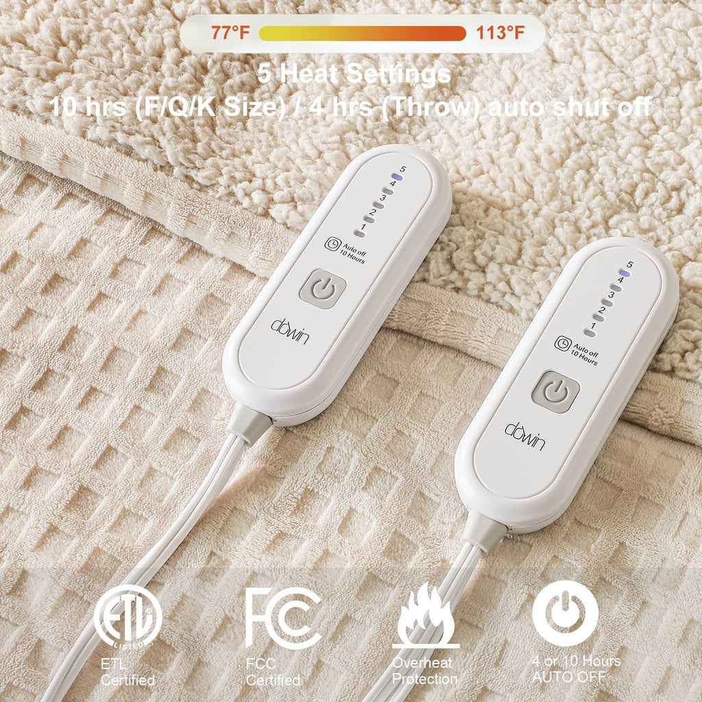 Waffle Electric Heated Blanket with Dual Control 84x90, Khaki
