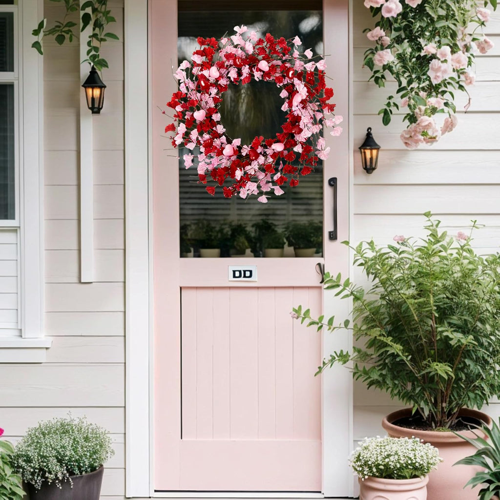 20 Inch Valentine's Day Wreath, Valentines Day Wreaths for Front Door, Valentine Day Wreath with Red Berries and Pink