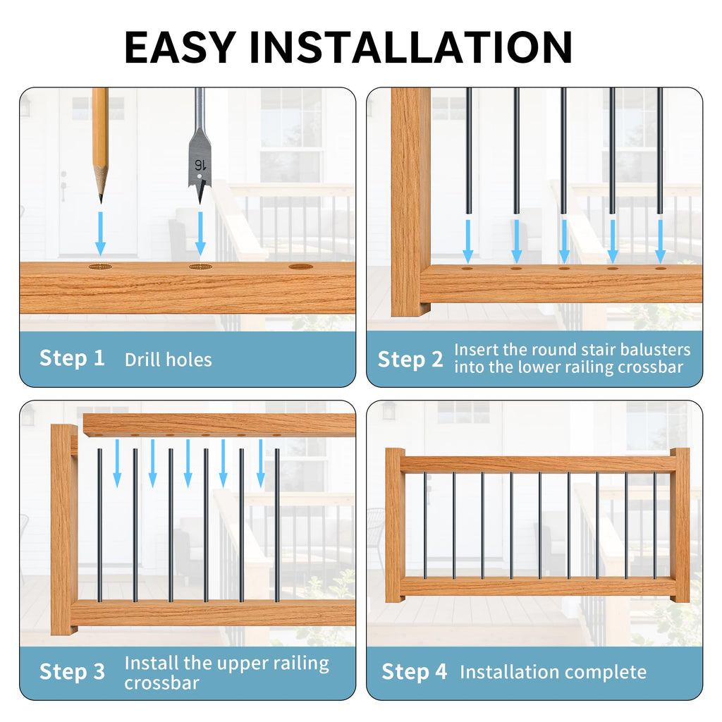 Iron Stair Balusters 5/8" Round Hollow Metal Wrought Iron Spindles for Indoor Staircase & Deck Railing 44" Long Plain