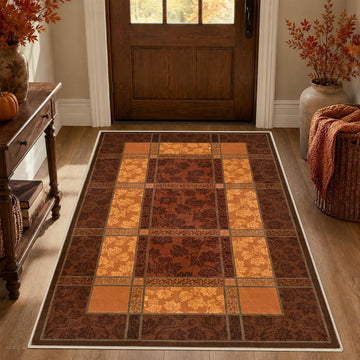 Fall Area Rug, Plaid Washable Rugs Orange