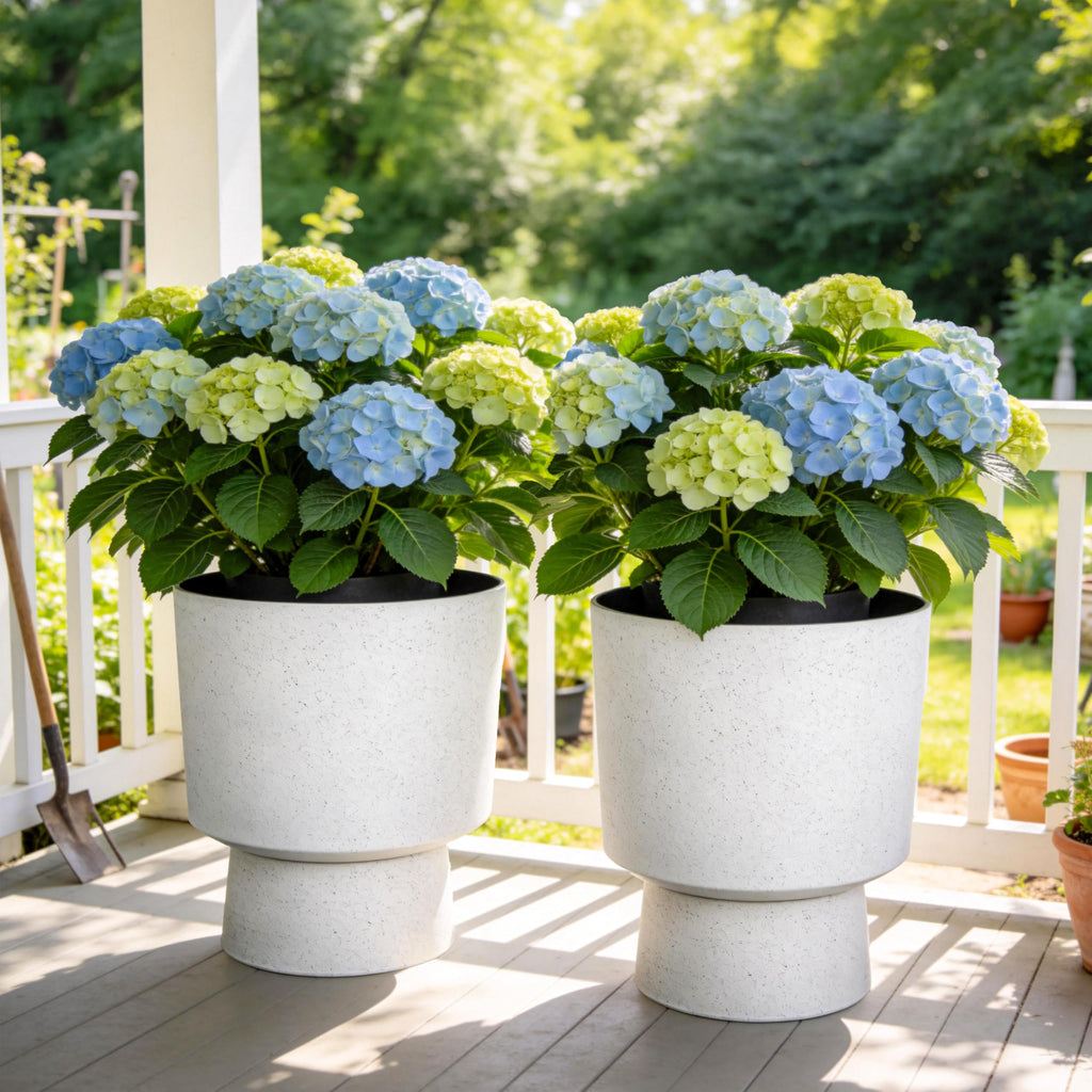 Autodaya 16.75" Urn-Style Planters Set of 2, White Terrazzo Pedestal