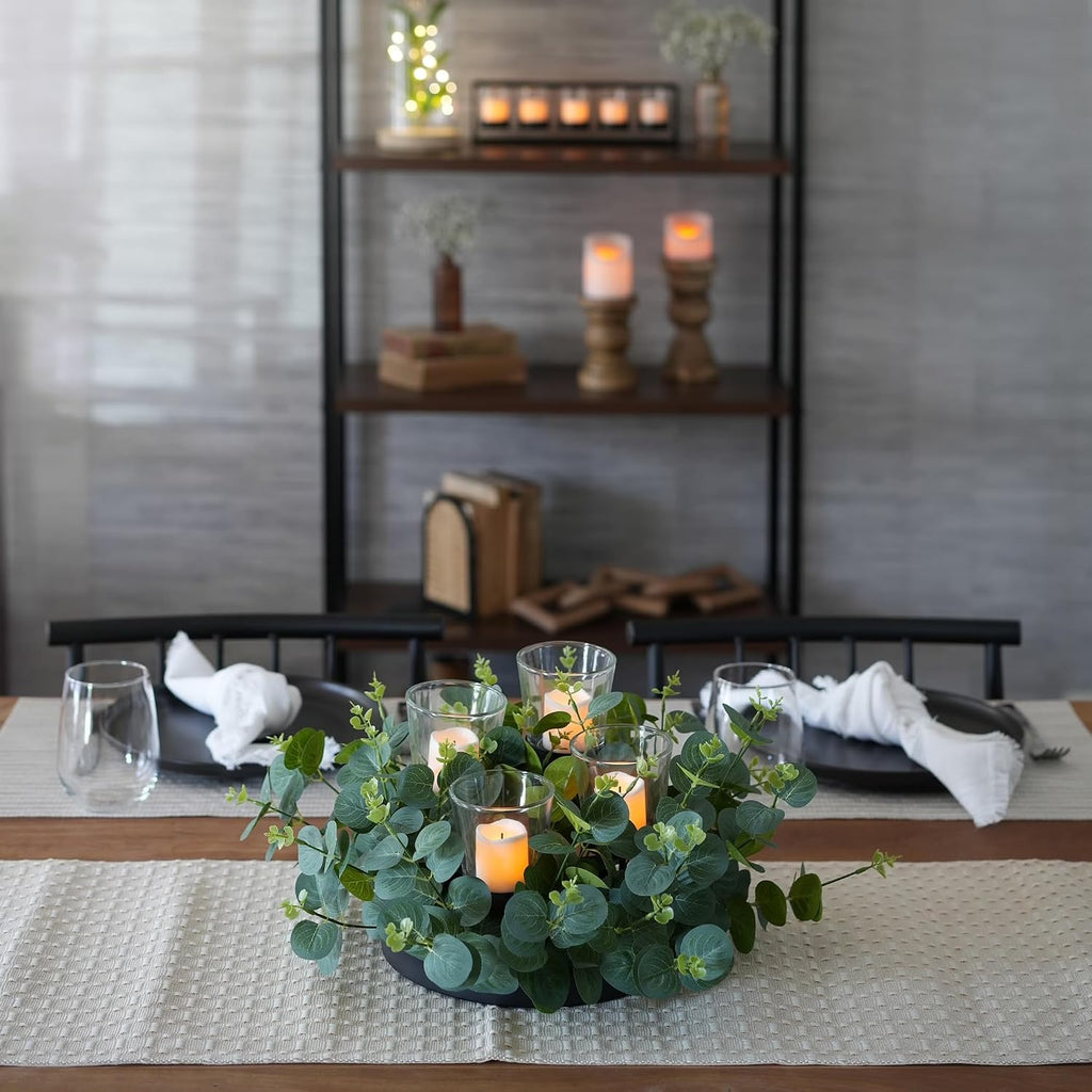 Decorative Black Metal Tealight Votive Candleholder with Faux Florals | Centerpiece, 7.87" H
