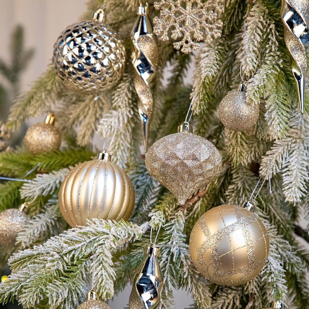 Christmas Tree Ornaments Set with Shatterproof Balls Icicle Snowflake Hanging Ornaments Farmhouse Christmas - Set of 50