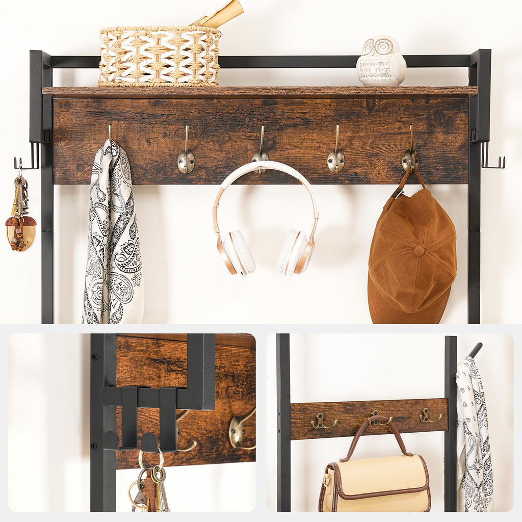 Hall Tree, Entryway Coat Rack Shoe Bench, Shoe and Coat Rack, Hall Tree Coat Rack, with Non-Woven Fabric Drawer, for