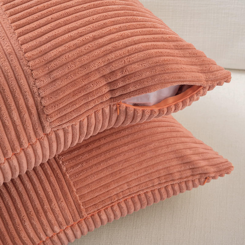 2 Packs Coral Decorative Throw Pillow Covers 18x18 Inch Couch Bed, Rustic Farmhouse Boho Home Decor, Soft Corss