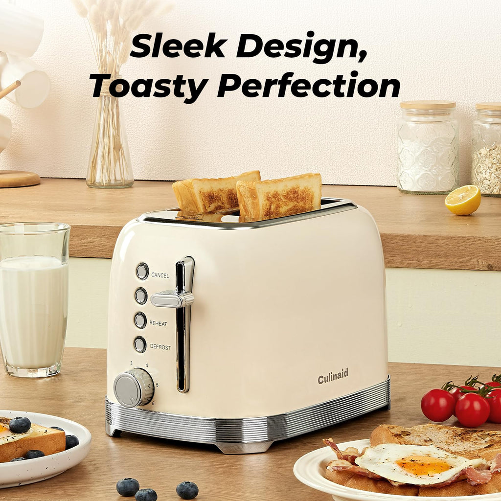 Toaster 2 Slice Retro Stainless Steel, Cream White