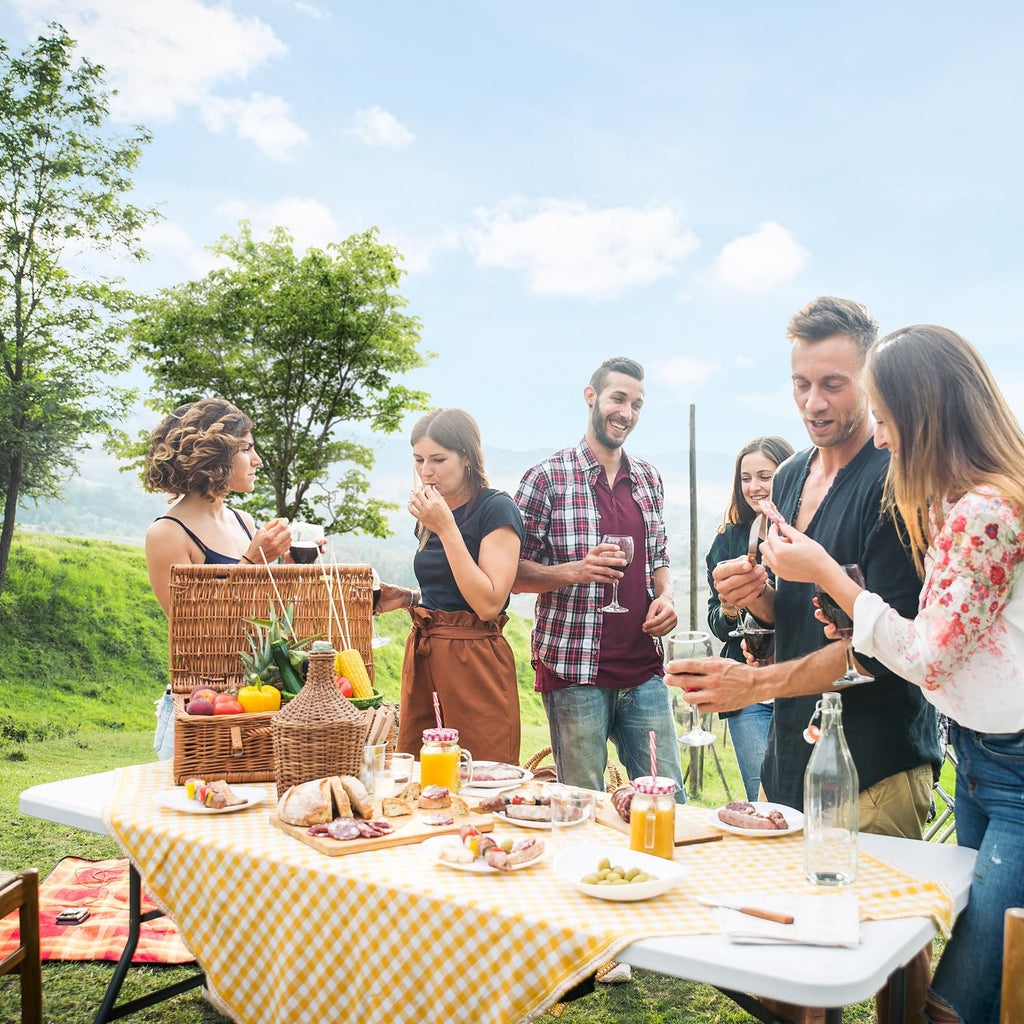 8 Foot Plastic Folding Table Portable Long Table for Indoor Outdoor Use Rectangular with Carrying Handle, White