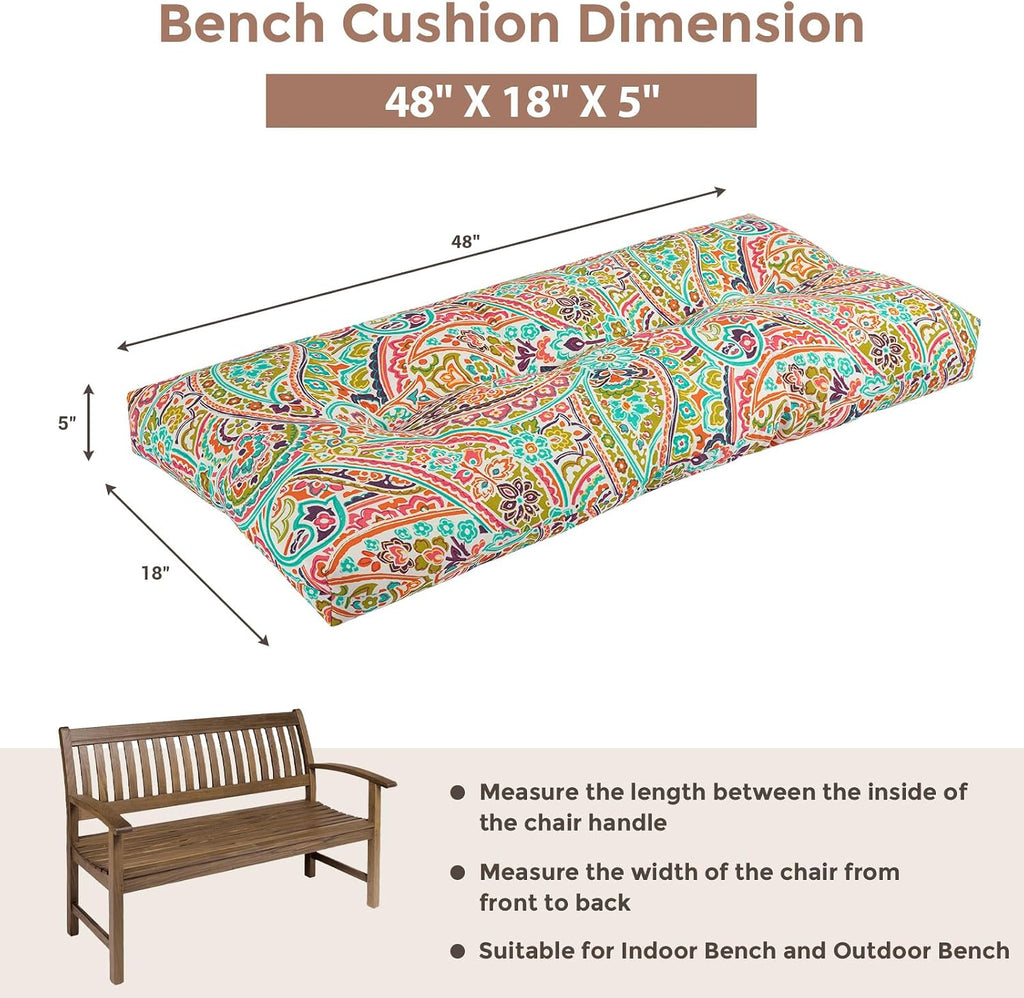 Outdoor Bench Cushion 48x18Inch, Long Seat Pads-Melora Paisley | Non-Slip Patio Bench Cushion, Water Resistant