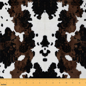 Cowhide Patterns Farmhouse Style Decorative, Highland Cattle Cow Skin Print Outdoor Fabric by The Yard, Brown White