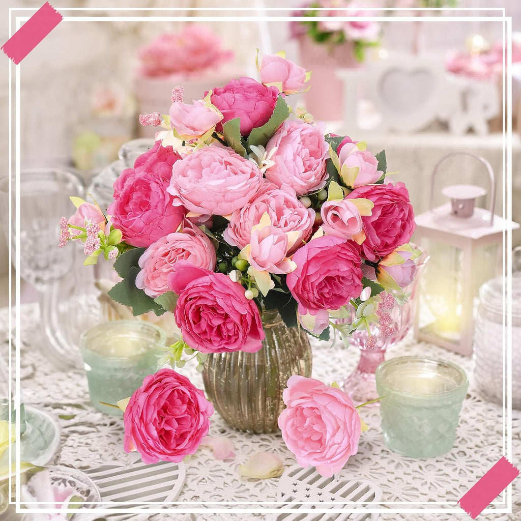 Bundles Artificial Peony Centerpiece Flowers,Pink Series - Set of 8