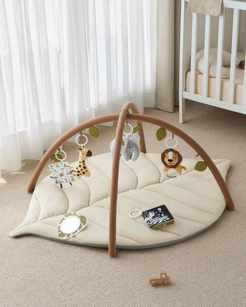 Play Gym & Activity Mat, Leaf Shaped Baby Tummy Time Play Mat with 6 Detachable Toys, Promotes Motor Skills & Sensory