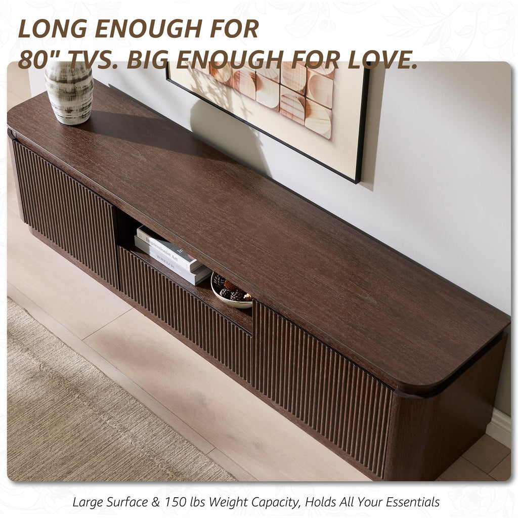 70" Fluted TV Stand for TVs up to 80", Antique Cacao Walnut