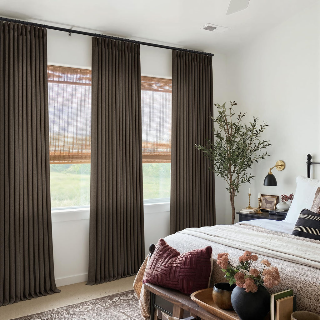 100 Inch Dark Chocolate Thick Linen Sliding Door Curtains 40x100