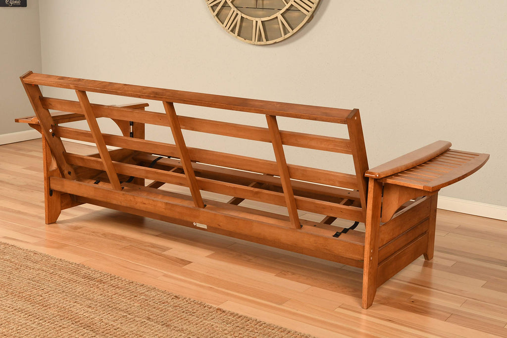 Phoenix Wooden Futon with Peter's Cabin Mattress Included, Futon Sofa Bed Couch, Convertible Sleeper Couch Cabin
