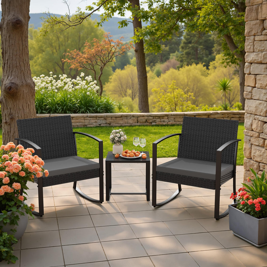 Patio Furniture Set 3 Piece Resin Outdoor Bistro Set Rocking Patio Chairs with Cushions and Table for Porch