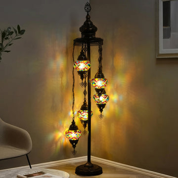 Turkish Mosaic Floor Lamp, 5 Globe, Rainbow