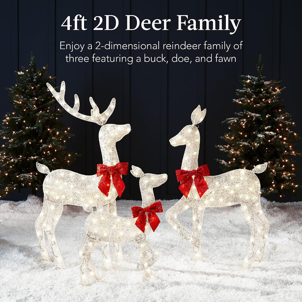 4ft 3-Piece 2D Lighted Christmas Deer Family Set, Large Outdoor Yard Reindeer Holiday Decoration with 175 LED Lights