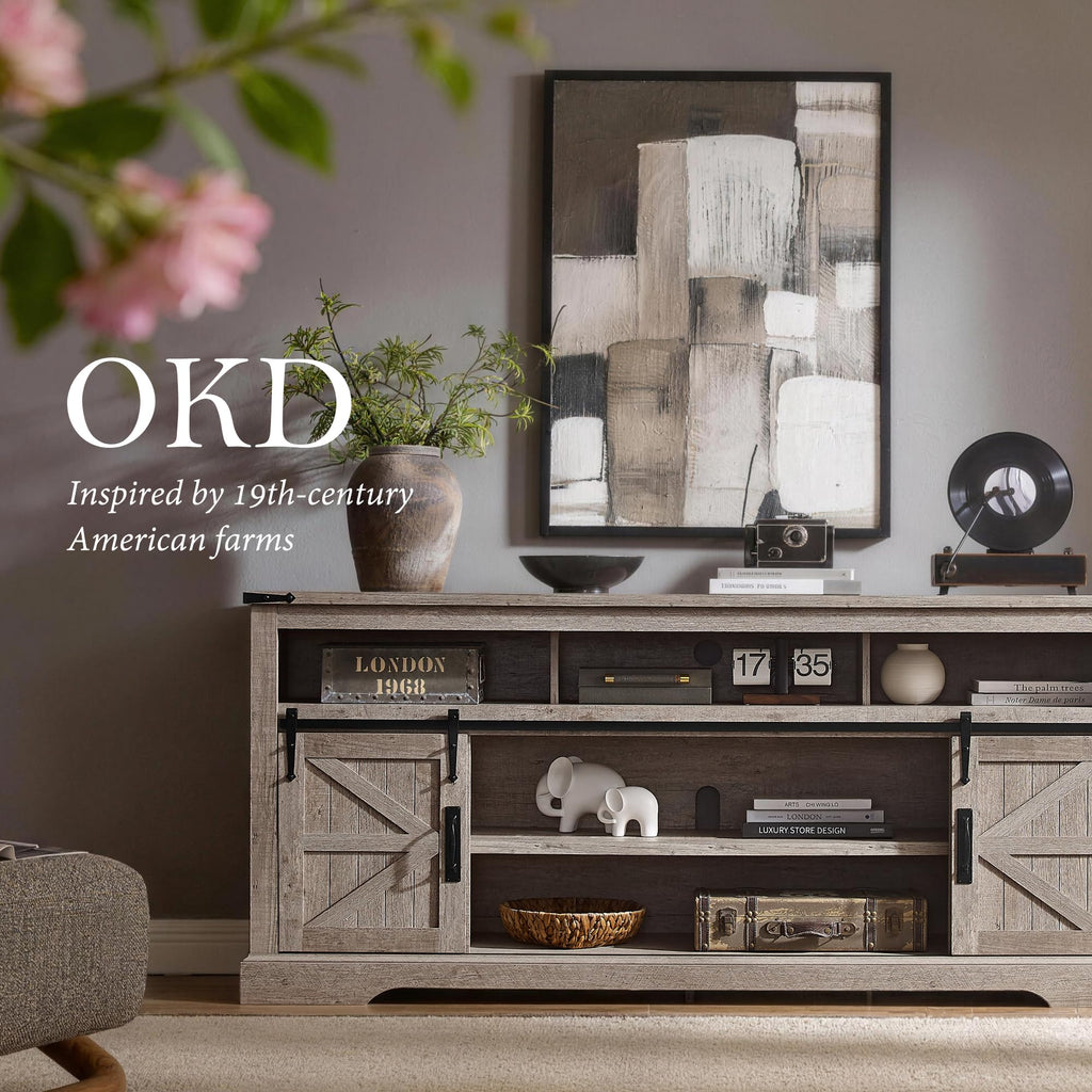 70" Farmhouse TV Stand for TVs up to 80", Light Rustic Oak