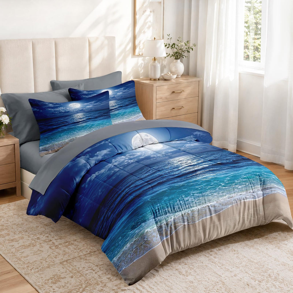 Comforter Set with Sheets, 5 Pieces Ocean Moon Bedding