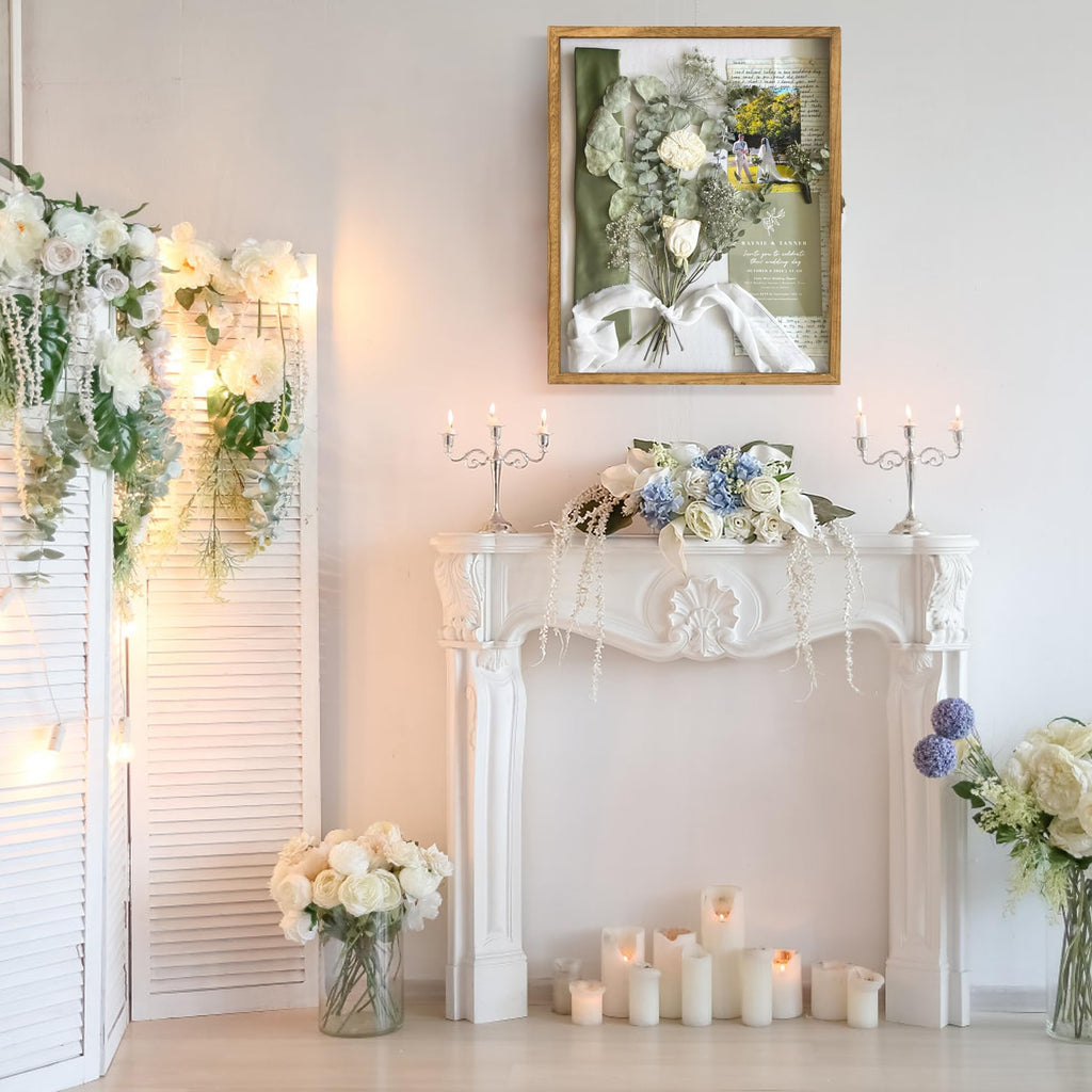 Large Shadow Box Frame 16x20 Display Case, Wood Wedding Bouquet Memory Box