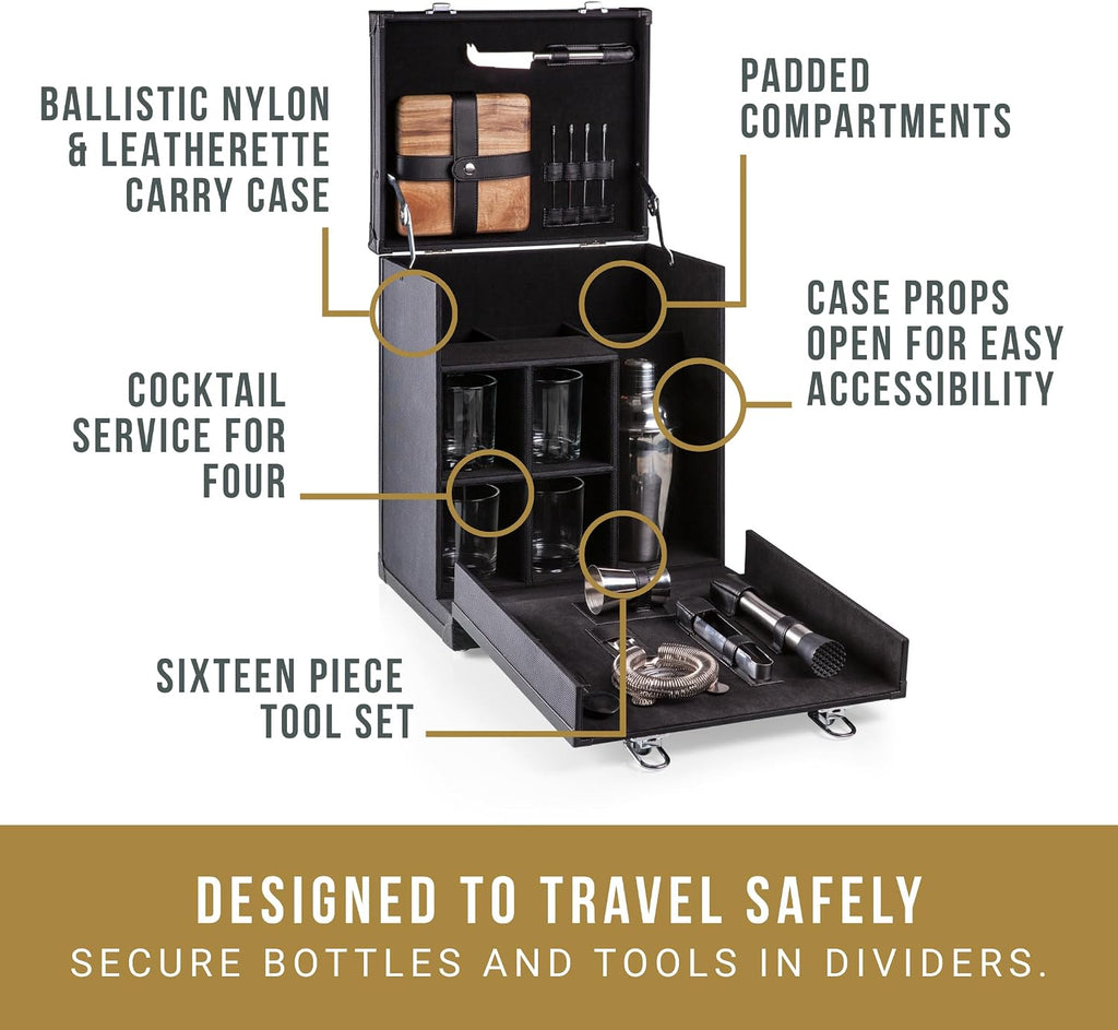Hamilton Bartender Kit, Portable Bar Case with Cocktail Shaker Set, Professional Mixology Bartender Kit Stand