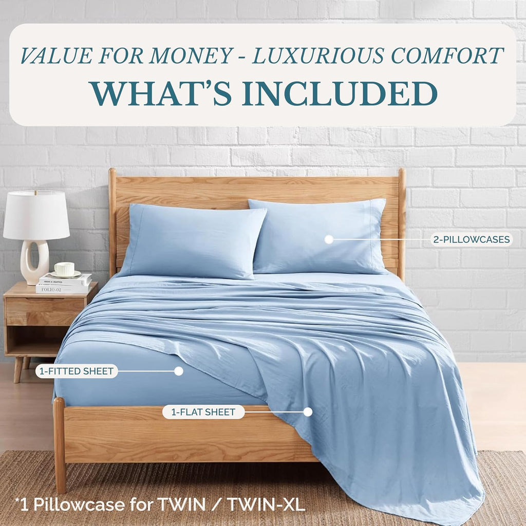 Queen Bed Sheets Set, Soft & Breathable Bedding for Queen Mattress, 4 Piece Set with Deep Pockets, Lightweight