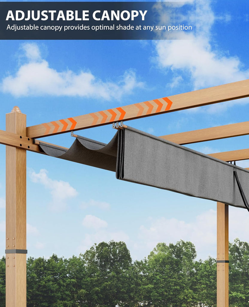 10x10 Ft Outdoor Retractable Pergola with Adjustable Roof Modern Metal Patio Gazebo