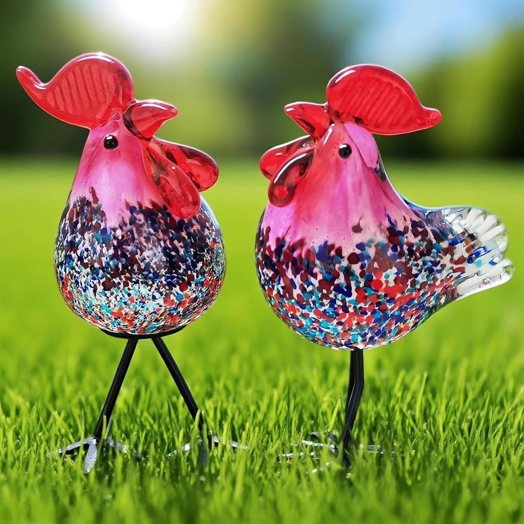 Chicken Lovers Gift:Hand Blown Glass Chicken Figurine, Murano Style Glass Rooster Decor for Farmhouse Kitchen
