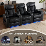 Luxury Home Theater Seating - Power Recliner with Adjustable Headrests, Blue LED Ambient Lighting, Tray Table