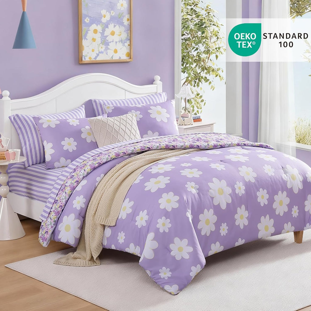 Twin XL Comforter Set for Girls, Daisy Kids Bedding Set Reversible with Cute Floral, All Season Bed in a Bag Dorm 5