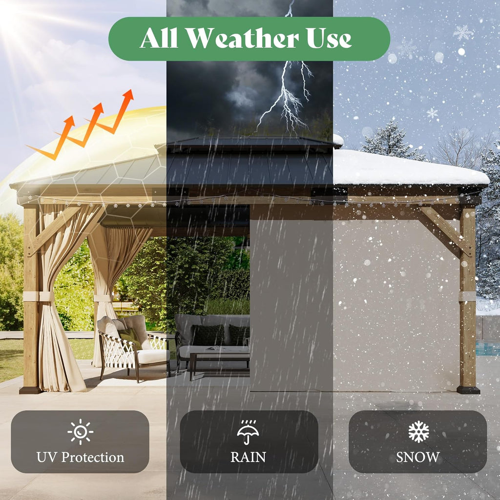 12' x 16' Heavy Duty Hardtop Gazebo with Double Metal Roof