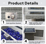 40" Propane Fire Pit Automatic Ignition, 55000 BTU Outdoor Fire Pit with Dust Cover, Rattan Rectangular Design Featuring Glass Windshield, Fire Pit - Image 5