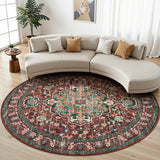 Boho Vintage Round Area Rug 8ft Machine Washable Low Pile Soft Floor Carpet Non Slip Non Shedding Ac