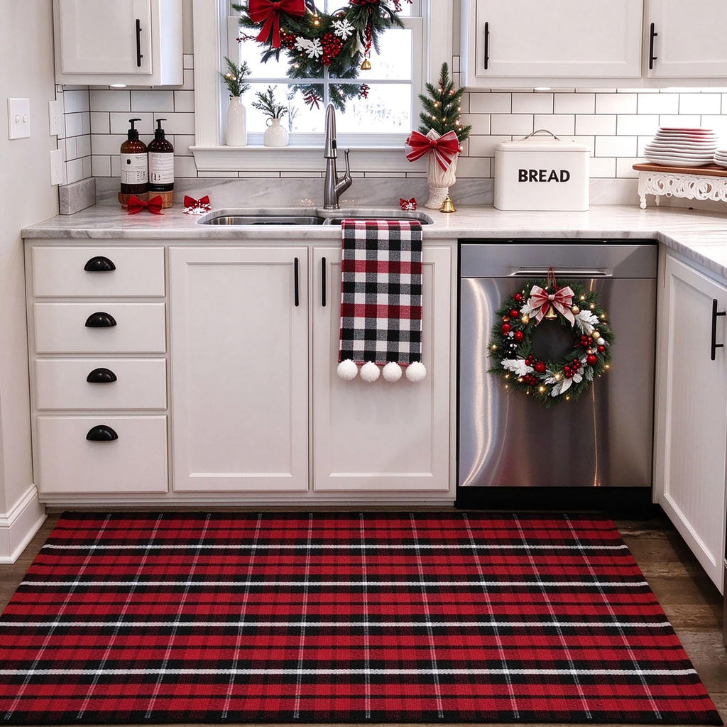 Buffalo Plaid Outdoor Rug, 3' x 5' Christmas Red & Black Check Indoor/Outdoor Area Rug, Layering Rug for