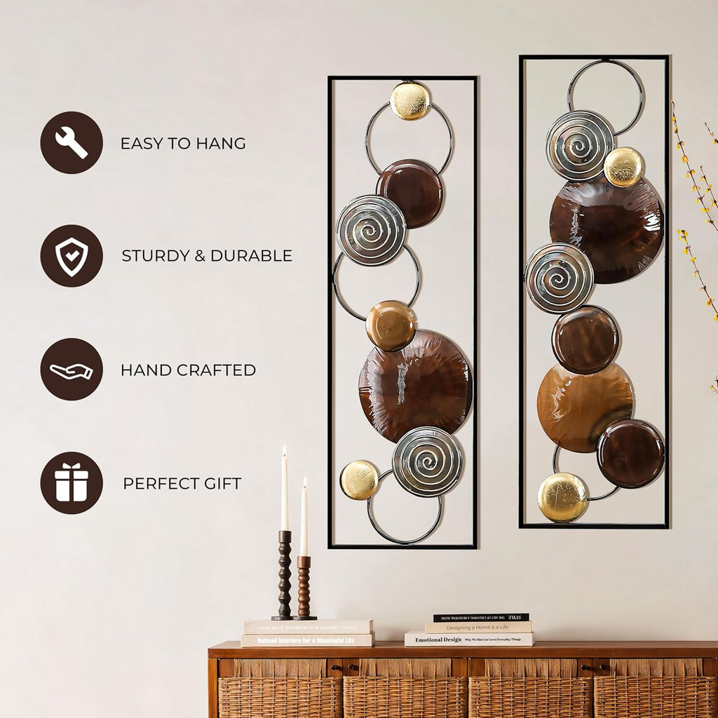 Metal Wall Art, Abstract Wall Decor Brown, 36"x12" - Set of 2