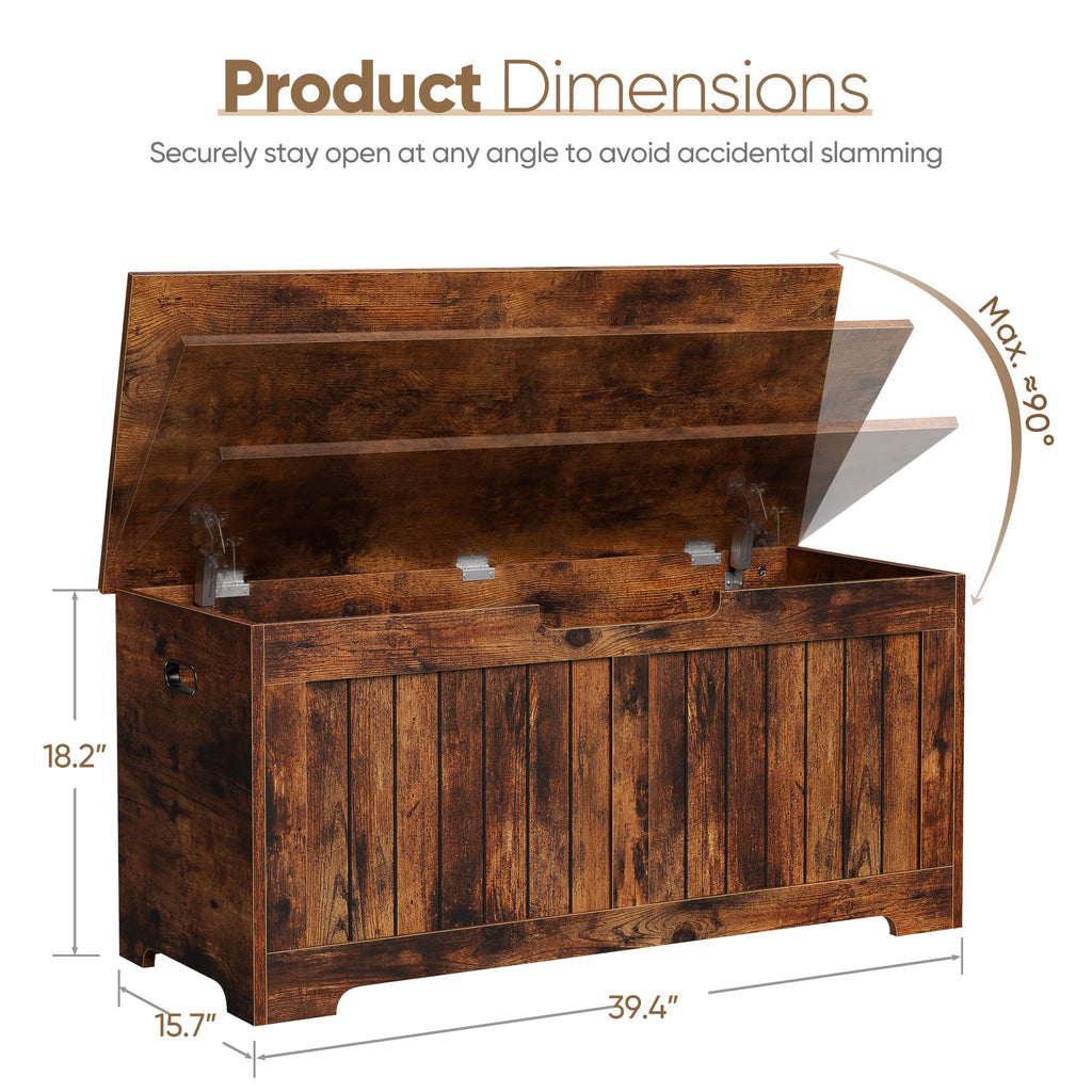Storage Chest, Lift Top Storage Trunk, Entryway Shoe Bench, Wooden Storage Bench with 2 Safety Hinges (Rustic Brown
