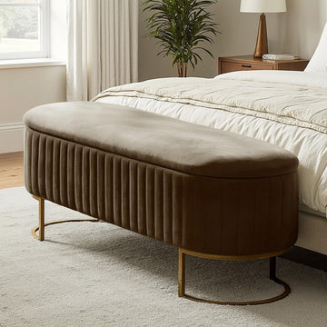50.5" Velvet Storage Bench with Gold Legs, Modern End of Bed Bedroom Benches, Upholstered Flip Top Window Ottoman