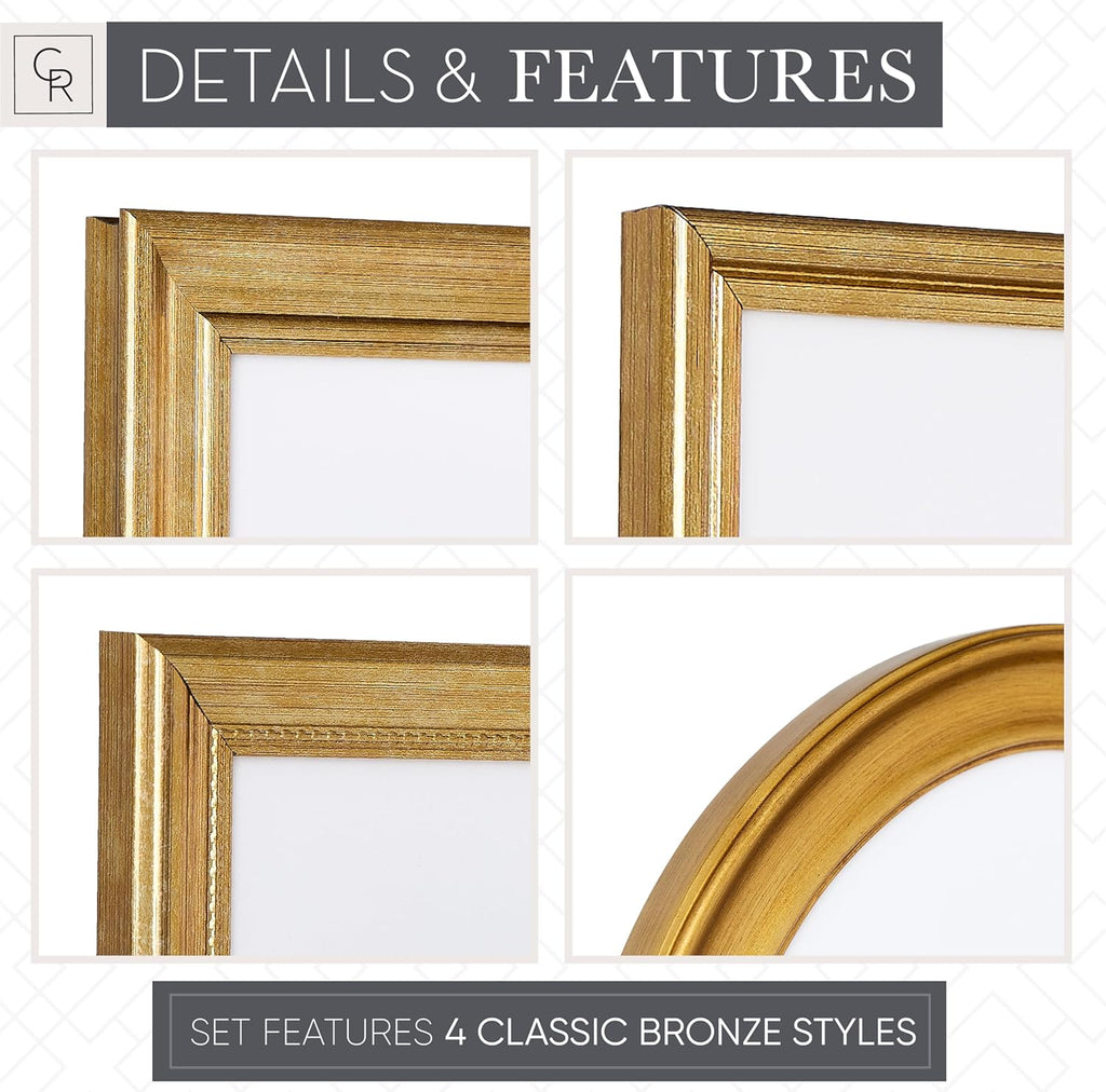 Mixed Gallery Wall Frame Set, (2) 16x20 Inch, (1) 11x14 Inch, and (2) 8x10 Inch, 9 Piece, Brass