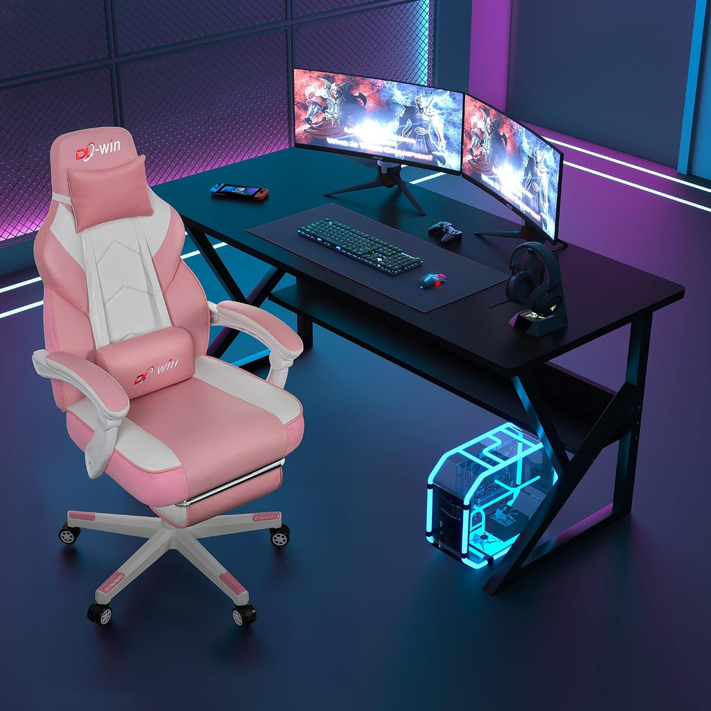 Gaming Chair with Footrest & Lumbar Support, Ergonomic Racing Style Computer Chair, 360° Swivel Height Adjustable