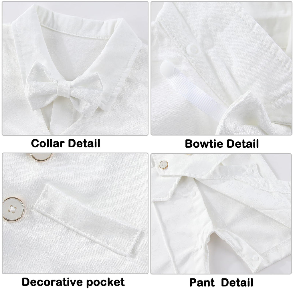 Baby Boy Baptism Outfits Christening Outfit Onesie Shirt Romper Bowtie Newborn Tuxedo Jumpsuit Formal Suit White 3-6