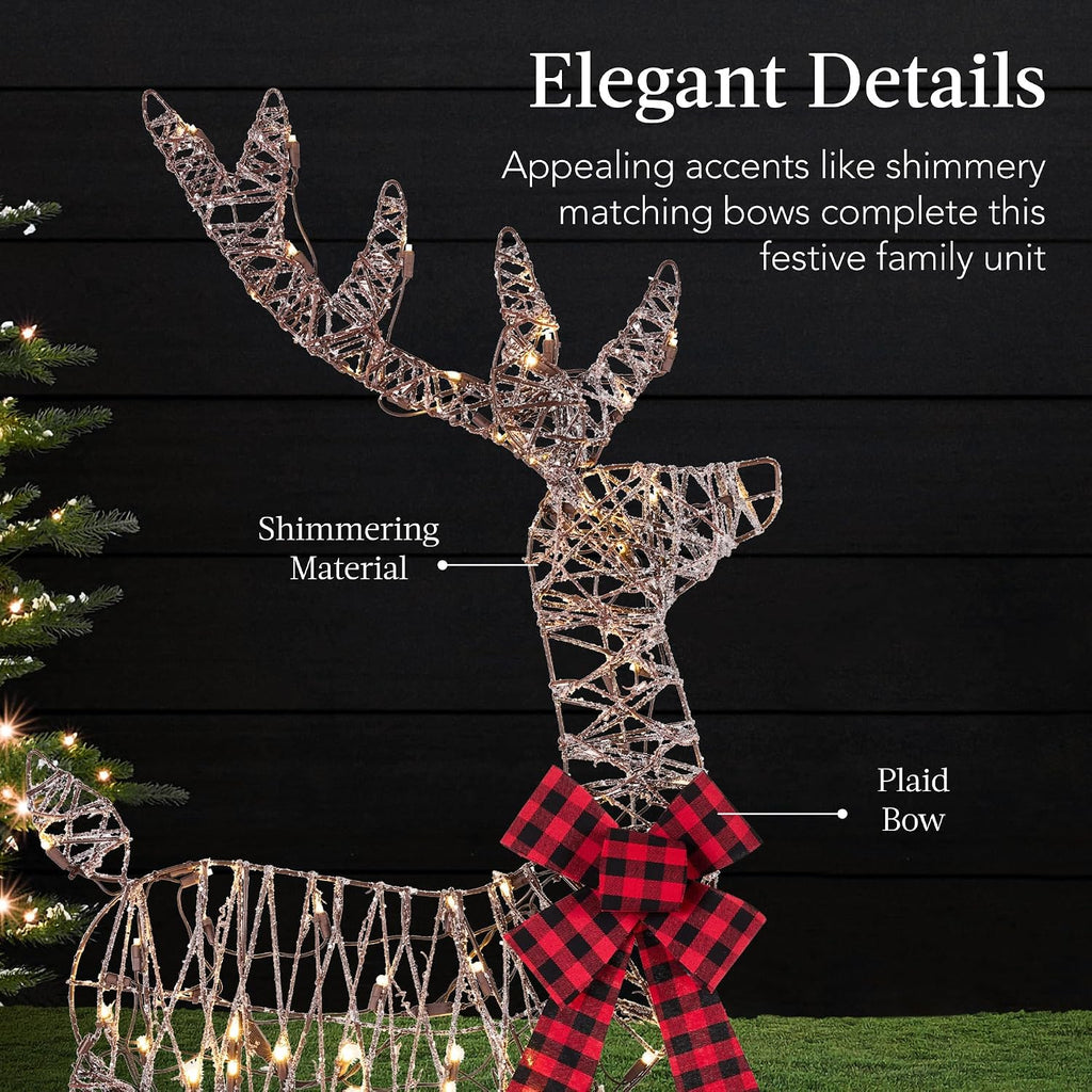 4ft 3-Piece 2D Lighted Christmas Deer Family Set, Large Outdoor Yard Reindeer Holiday Decoration with 175 LED Lights
