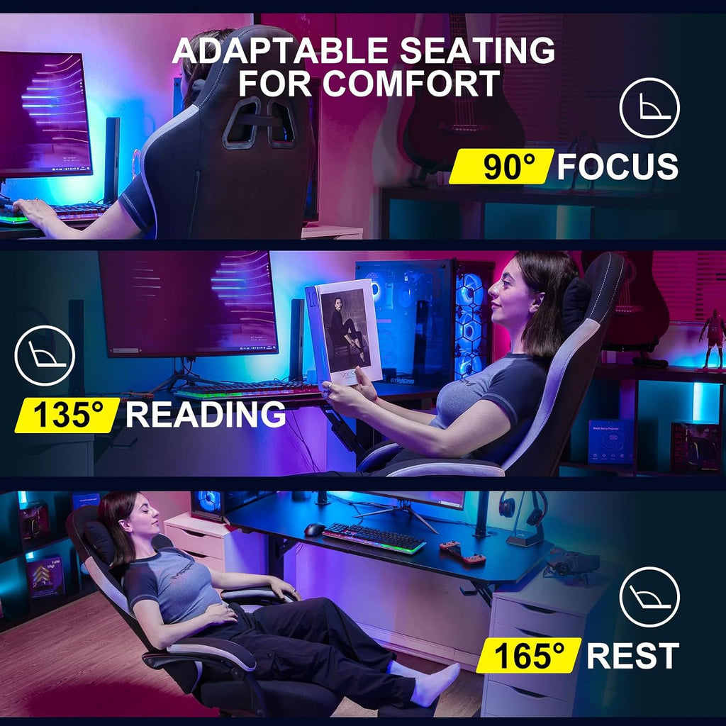 Gaming Chair, Computer Office Chair with Pocket Spring Cushion, Linkage Armrests and Footrest, High Back Ergonomic